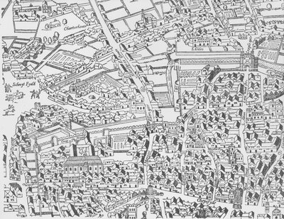 (dettaglio) Muro di Londra a est di Smithfield da Civitas Londinium da Ralph Agas